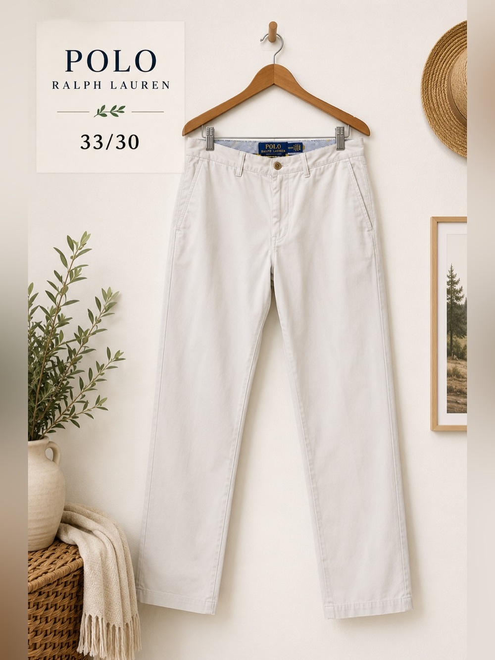 Polo Ralph Lauren Stretch Straight Fit White Chino Pants 33x30